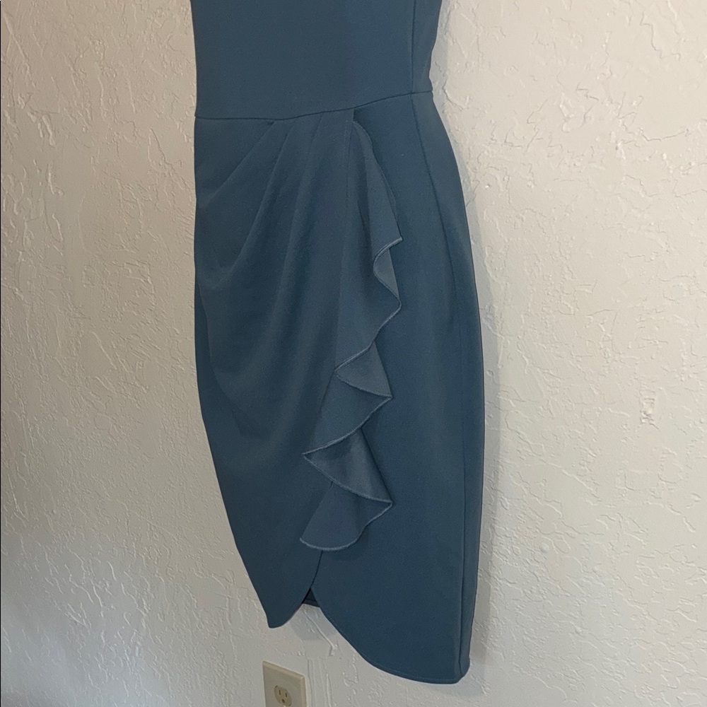 One-Shoulder Blue Ruffle Dress - Picture 2 of 6